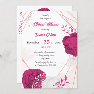 fuchsia & white floral geometric bridal shower invitation