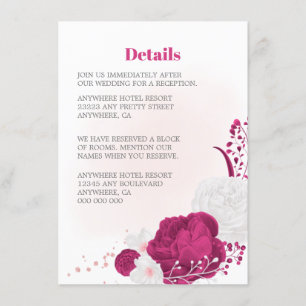 fuchsia & white floral wedding details enclosure card