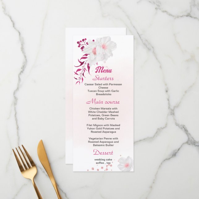 fuchsia & white floral wedding menu (Front/Back In Situ)