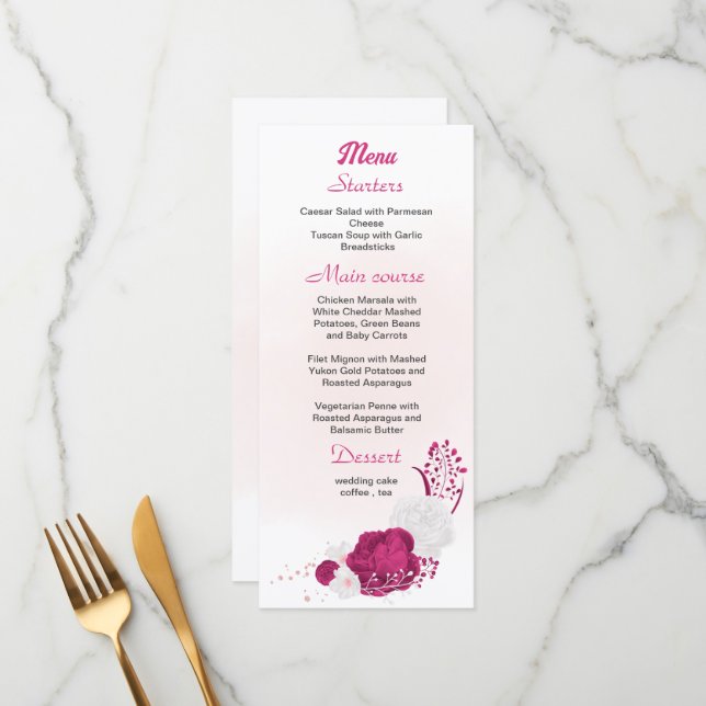 fuchsia & white floral wedding menu (Front/Back In Situ)