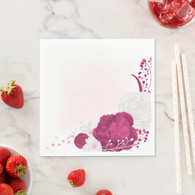 fuchsia & white floral wedding napkin (Insitu)