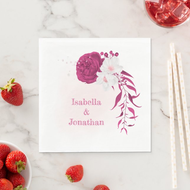 fuchsia & white floral wedding  napkin (Insitu)