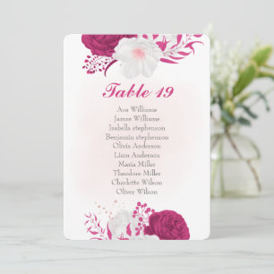 fuchsia white flowers botanical seating chart card