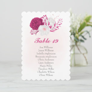 fuchsia white flowers botanical seating chart card