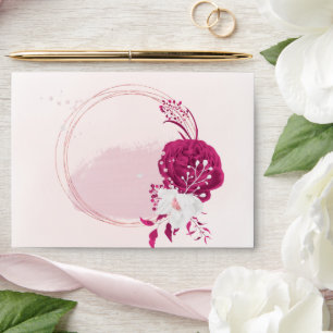 fuchsia & white flowers botanical wedding envelope