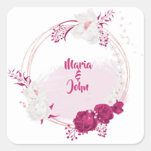 fuchsia & white flowers wreath square sticker