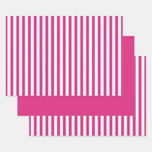 Fuchsia White Simple Stripes Pattern Geometric Wrapping Paper Sheet