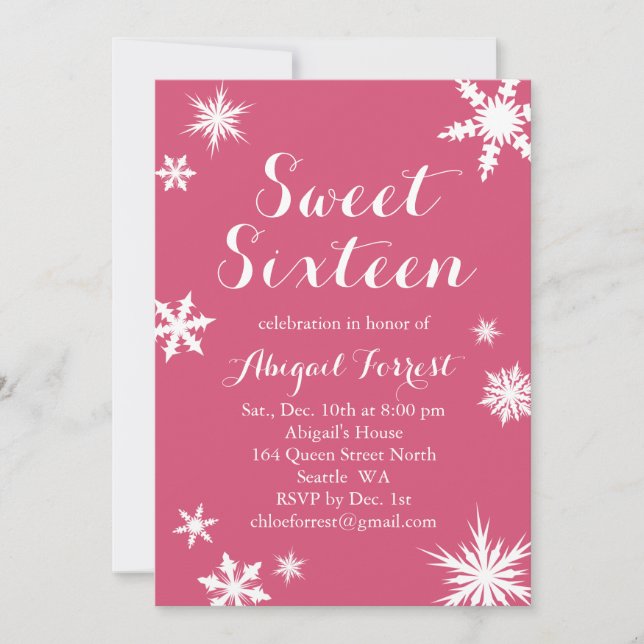 Fuchsia Winter Sweet Sixteen Invitation (Front)
