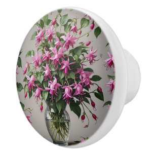 Fuchsias flowers in vase ceramic knob