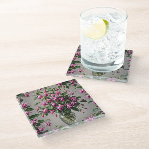 Fuchsias flowers in vase glass coaster