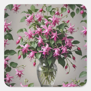Fuchsias flowers in vase  square sticker