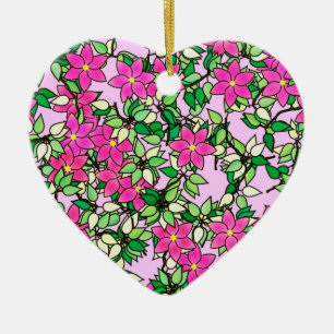 Fucshia flowers on a pale pink background ceramic tree decoration