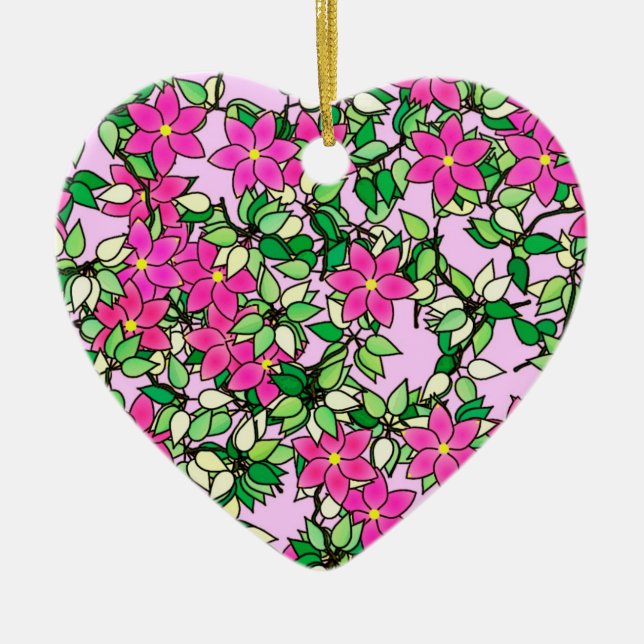 Fucshia flowers on a pale pink background ceramic tree decoration (Front)