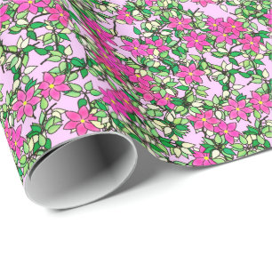 Fucshia flowers on a pale pink background wrapping paper