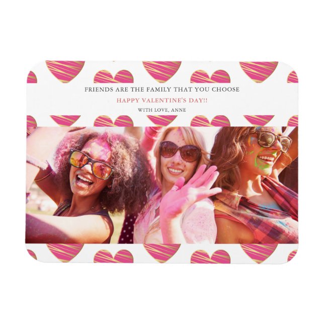 Fucshia Heart Best Friends Photo Happy Valentine's Magnet (Horizontal)