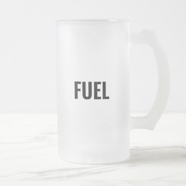 Fuel black letters minimalist cool frosted glass beer mug (Right)