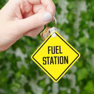 Fuel Station Metal Square Keychain