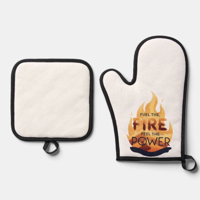 Fuel the Fire Feel the Power Motivational Tee Oven Mitt & Pot Holder Set (Front)
