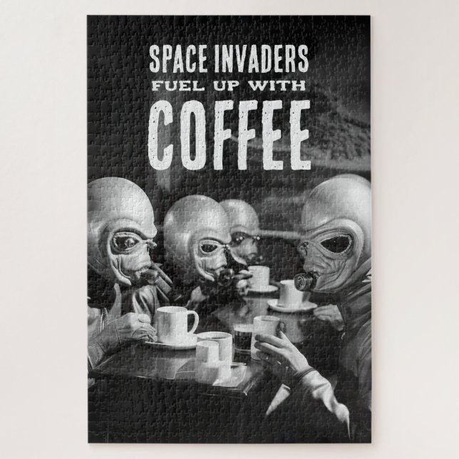 Fuel Up with Coffee Space Invaders Vintage Photo Jigsaw Puzzle (Vertical)