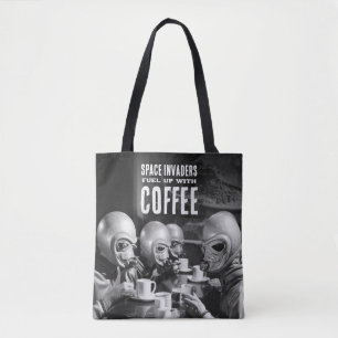 Fuel Up with Coffee Space Invaders Vintage Photo Tote Bag