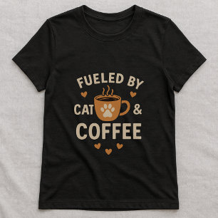 Fueled by Cat & Coffee Tee; Cute Cat Coffee Lover T-Shirt