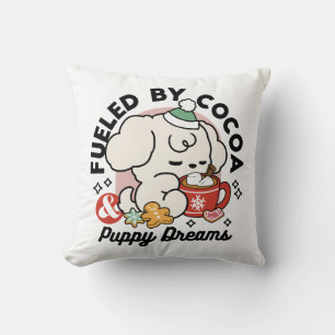 Fueled by Cocoa and Puppy Dreams – Cute Winter Dog Cushion