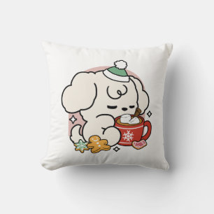 Fueled by Cocoa and Puppy Dreams – Cute Winter Dog Cushion