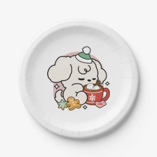 Fueled by Cocoa and Puppy Dreams – Cute Winter Dog Paper Plate