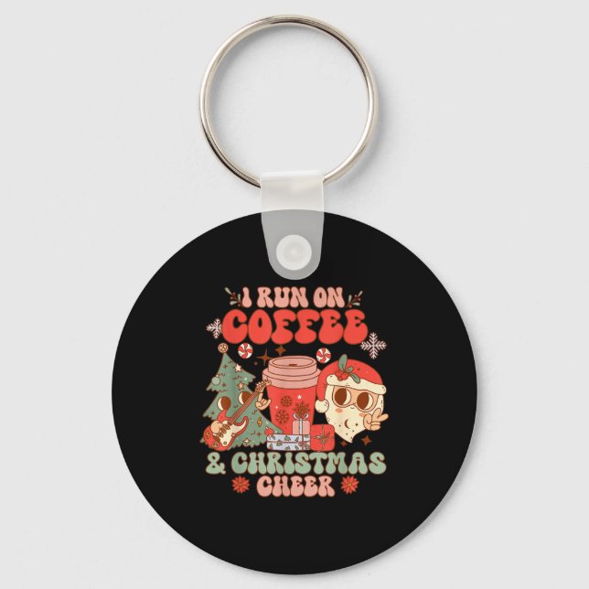 Fueled By Coffee &amp; Christmas Cheer Funny Coffe Key Ring (Front)