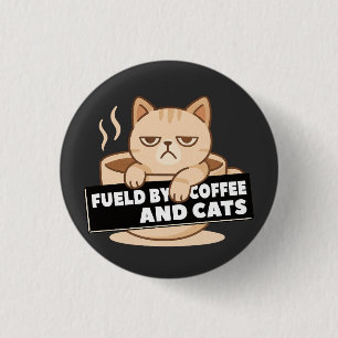 Fueled by Coffee and Cats Cute Sleepy Cat 3 Cm Round Badge