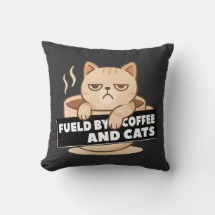 Fueled by Coffee and Cats Cute Sleepy Cat Cushion