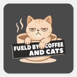 Fueled by Coffee and Cats Cute Sleepy Cat Square Sticker