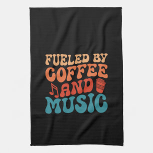 Fueled by Coffee and Music - Retro Typography Tea Towel