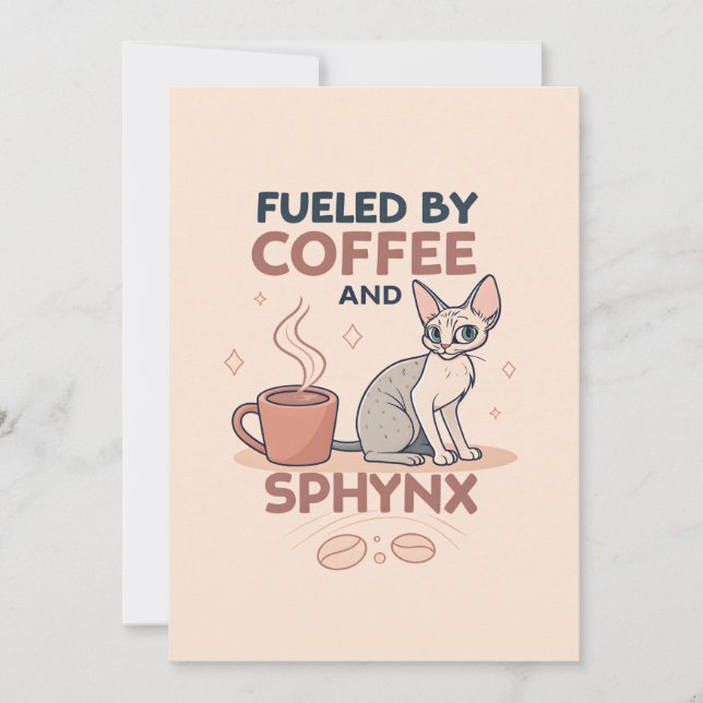 Fueled by Coffee and Sphynx Cat Art Holiday Card (Front)