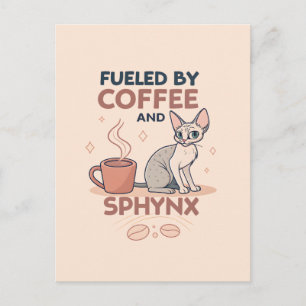 Fueled by Coffee and Sphynx Cat Art Holiday Postcard