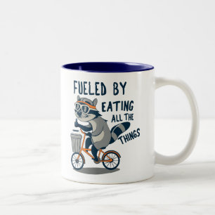 Fueled By Eating All The Things Racoon Cycling Two-Tone Coffee Mug