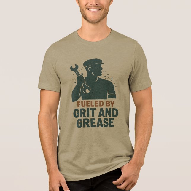 Fueled by Grit and Grease – Blue Collar Worker Tri-Blend Shirt (Front)