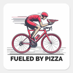 Fueled By Pizza Cyclist Square Sticker
