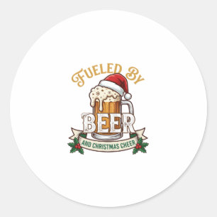 Fuelled Beer Christmas Cheer Mug Santa Hat Holly Classic Round Sticker