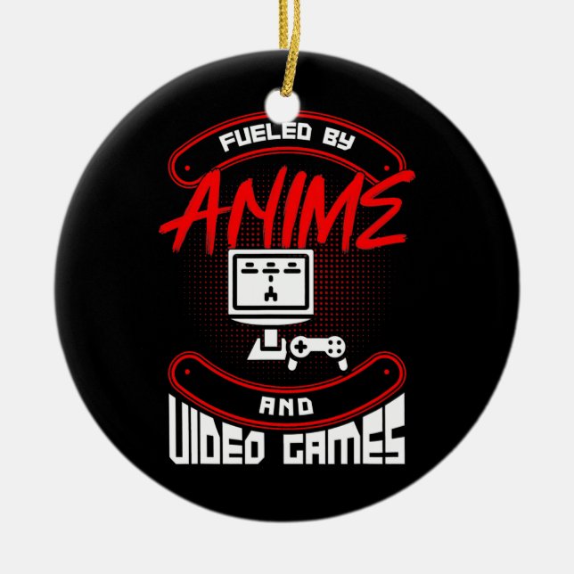 Fuelled By Anime And Video Games Gamer Quote Ceramic Tree Decoration (Front)