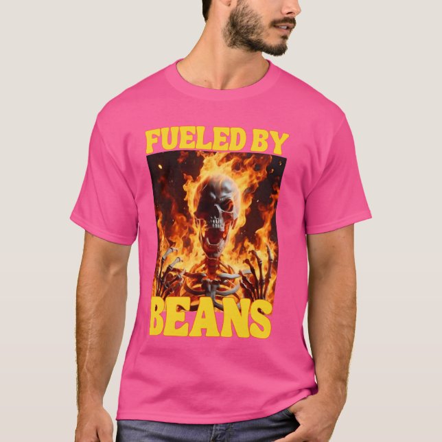 Fuelled By Beans Funny Cringe Hard Skeleton Meme F T-Shirt (Front)