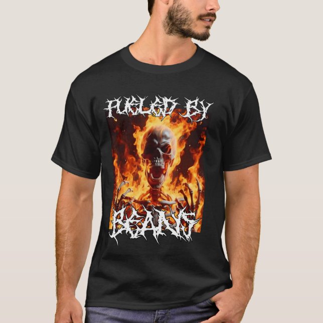 Fuelled By Beans Funny Cringe Hard Skeleton Meme F T-Shirt (Front)