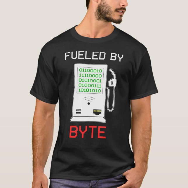 Fuelled By Byte Computer Nerd Geek T-Shirt (Front)