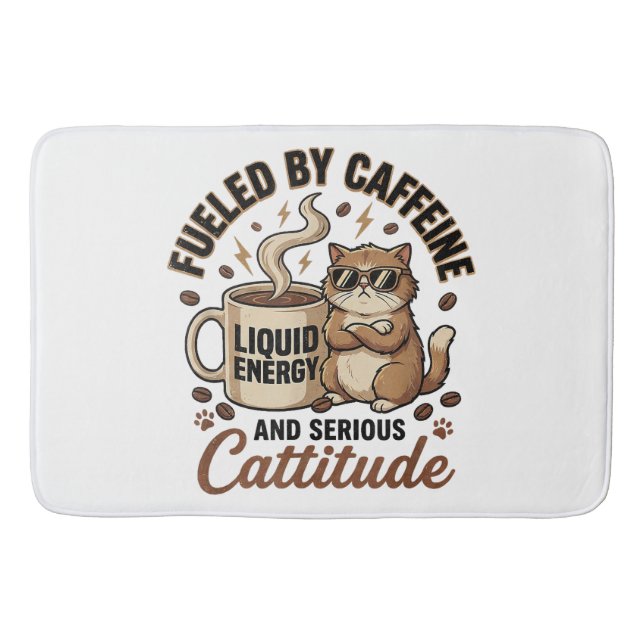Fuelled by Caffeine and Serious Cattitude Funny Ca Bath Mat (Front)