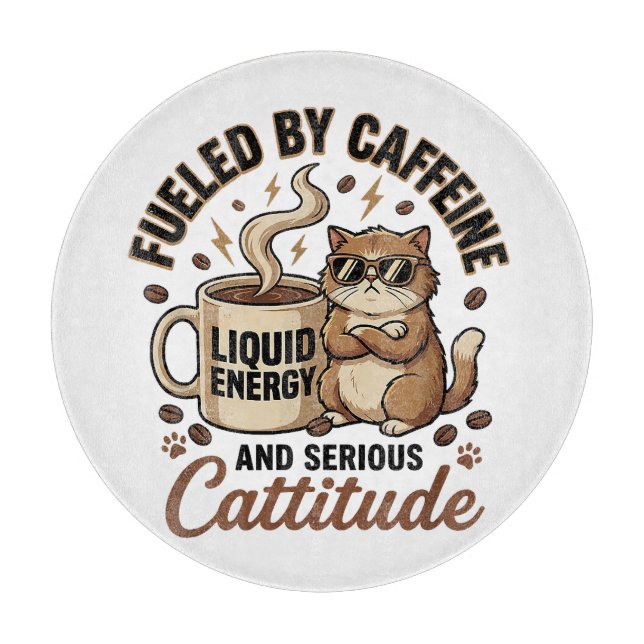 Fuelled by Caffeine and Serious Cattitude Funny Ca Cutting Board (Front)