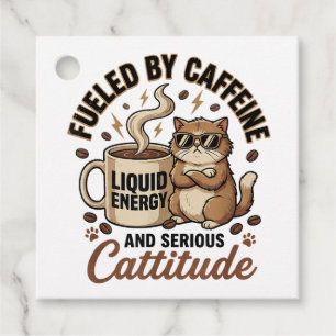 Fuelled by Caffeine and Serious Cattitude Funny Ca Favour Tags