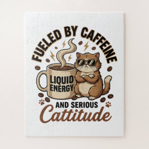Fuelled by Caffeine and Serious Cattitude Funny Ca Jigsaw Puzzle