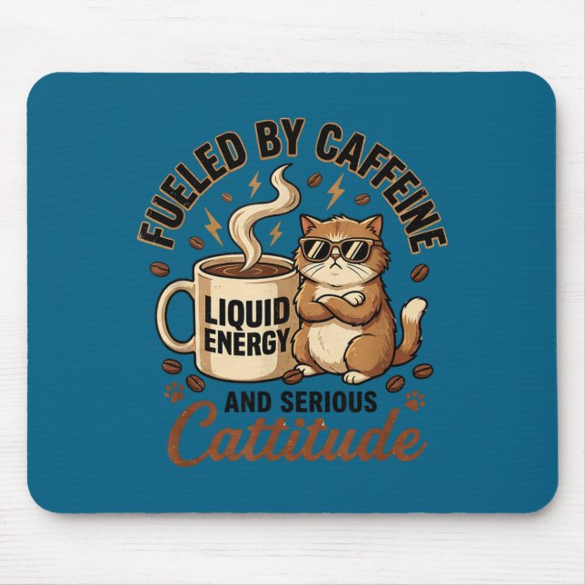 Fuelled by caffeine and serious cattitude funny ca mouse mat (Front)