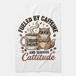 Fuelled by Caffeine and Serious Cattitude Funny Ca Tea Towel