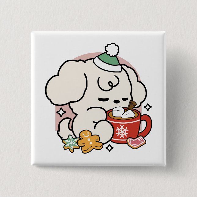 Fuelled by Cocoa and Puppy Dreams – Cute Winter Do 15 Cm Square Badge (Front)